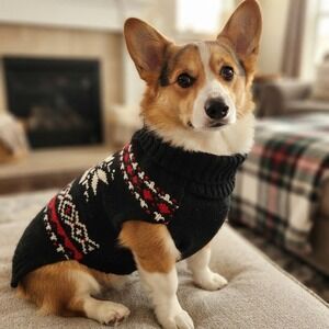 Chilly Dog 100% Wool Dog Sweater Large Black Fair Isle Nordic Winter Warm Coat